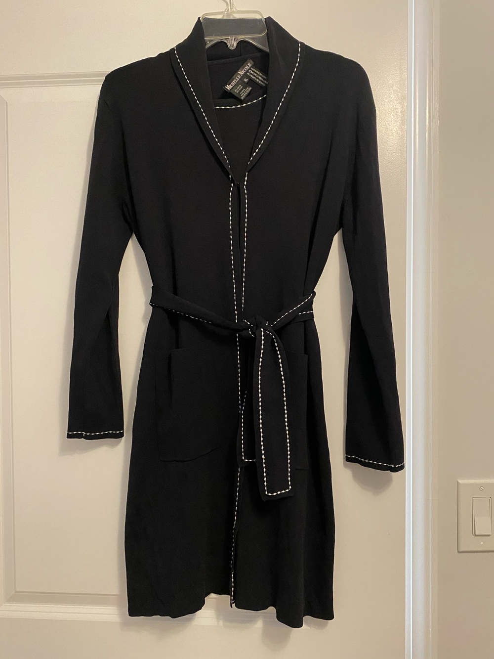 Michelle Nicole Black Knit Tie-Waist Dress with White Contrast Stitching Size XL
